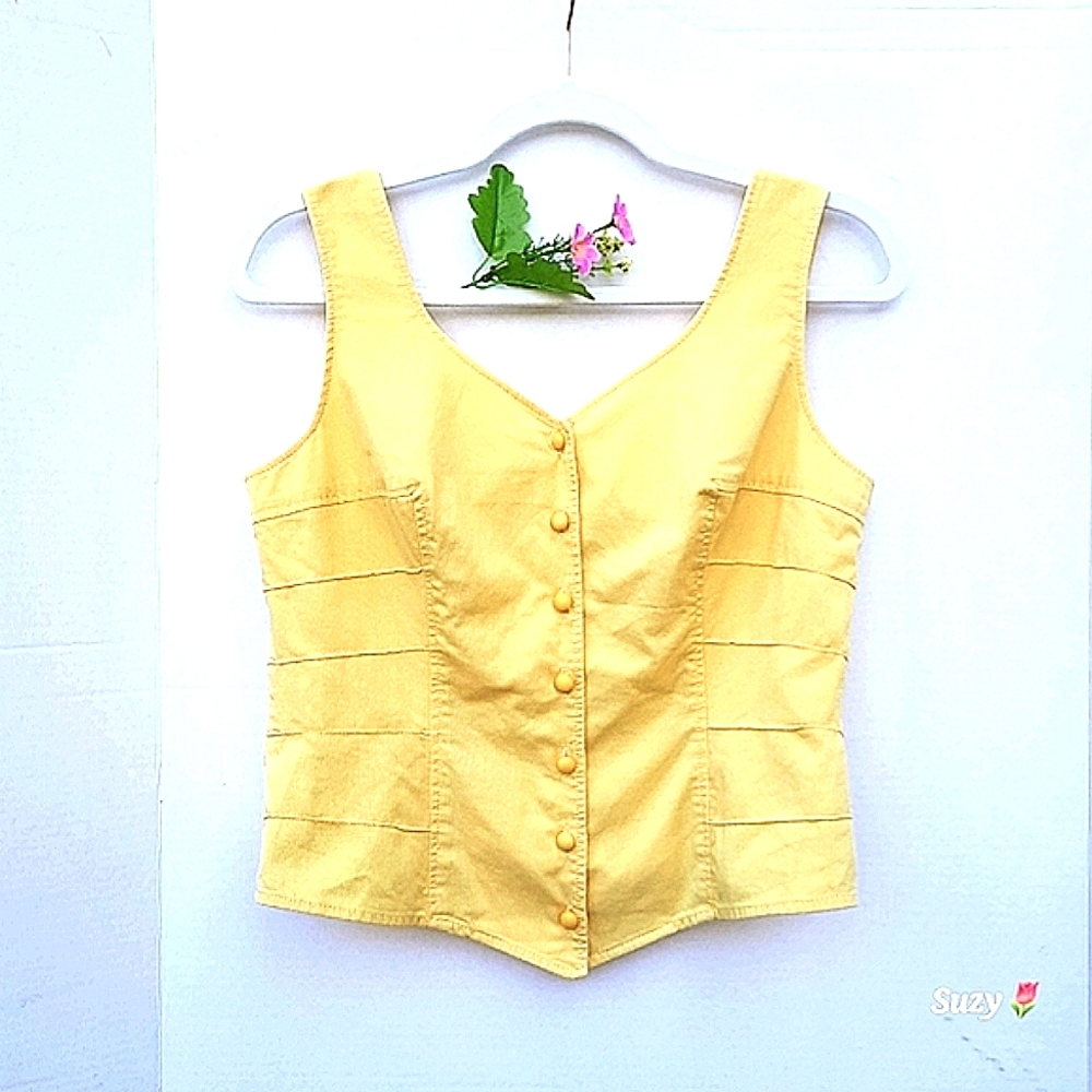 MATTHEW Yellow Vest, Waistcoat, Fitted, Sleeveless Top, Tank, Crop